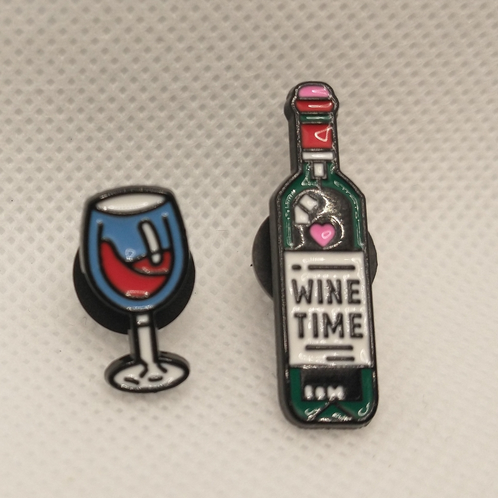 🧁 3/$30 Wine Time 2-Pin Set Enamel Pins NEW